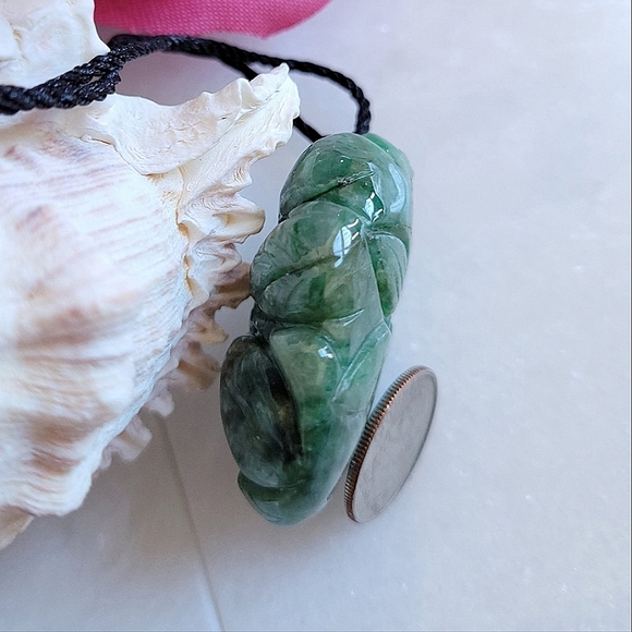 Certified Genuine Hand Carved Flower Jadeite Pendant Necklace NWT - Picture 6 of 11